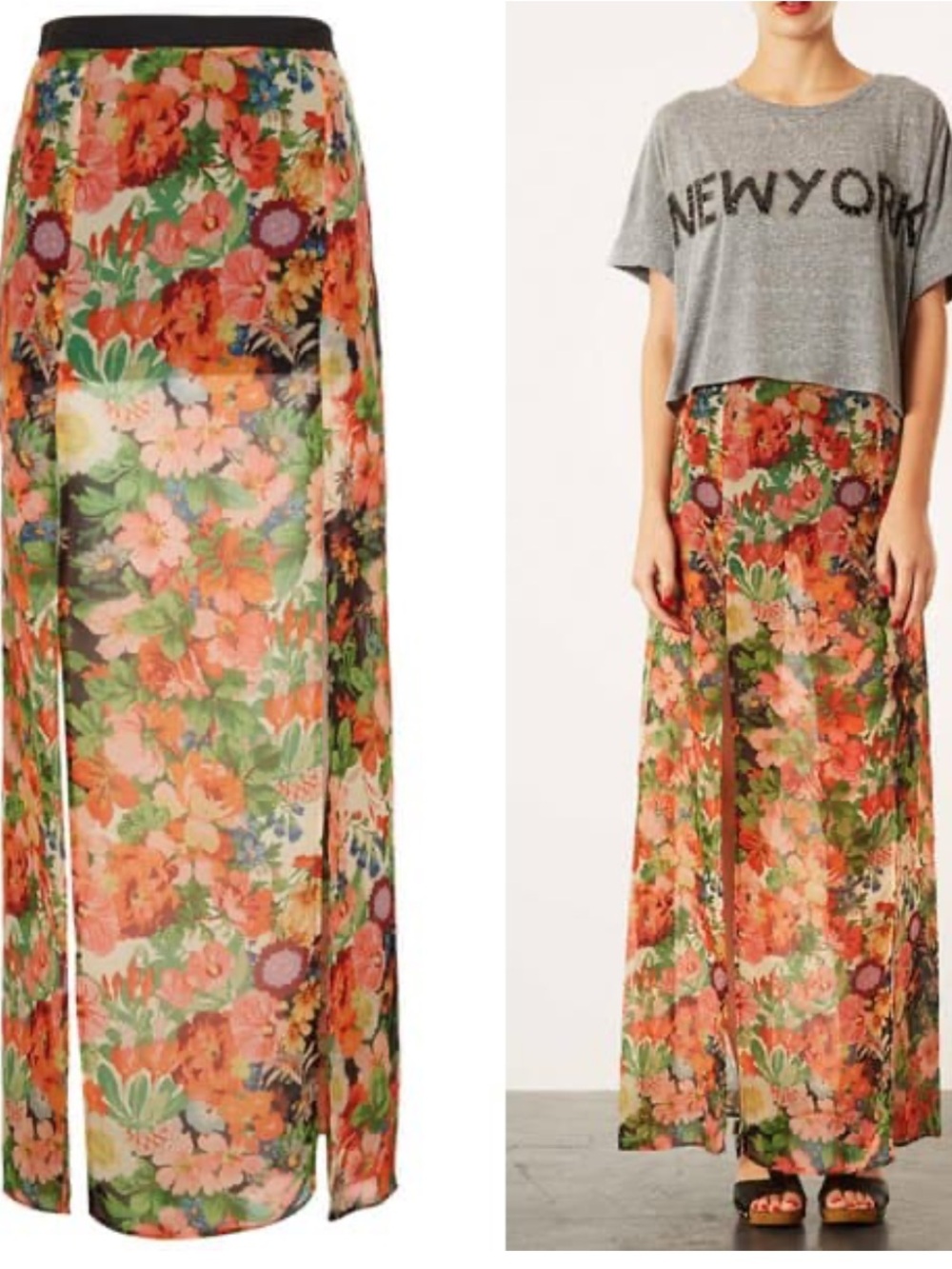 Topshop’s floral double split sheer maxi skirt